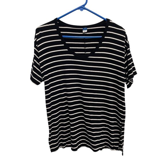Old Navy Luxe T Shirt Size XS Striped Oversized Tunic Top Scoop Neck Black White - Picture 2 of 9